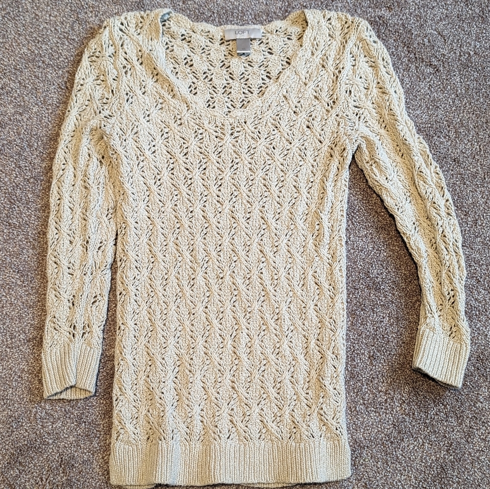 Loft beige crochet sweater XS
